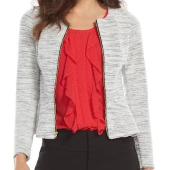 Elle Jackets & Blazers - Elle Tweed Peplum Light Grey Jacket